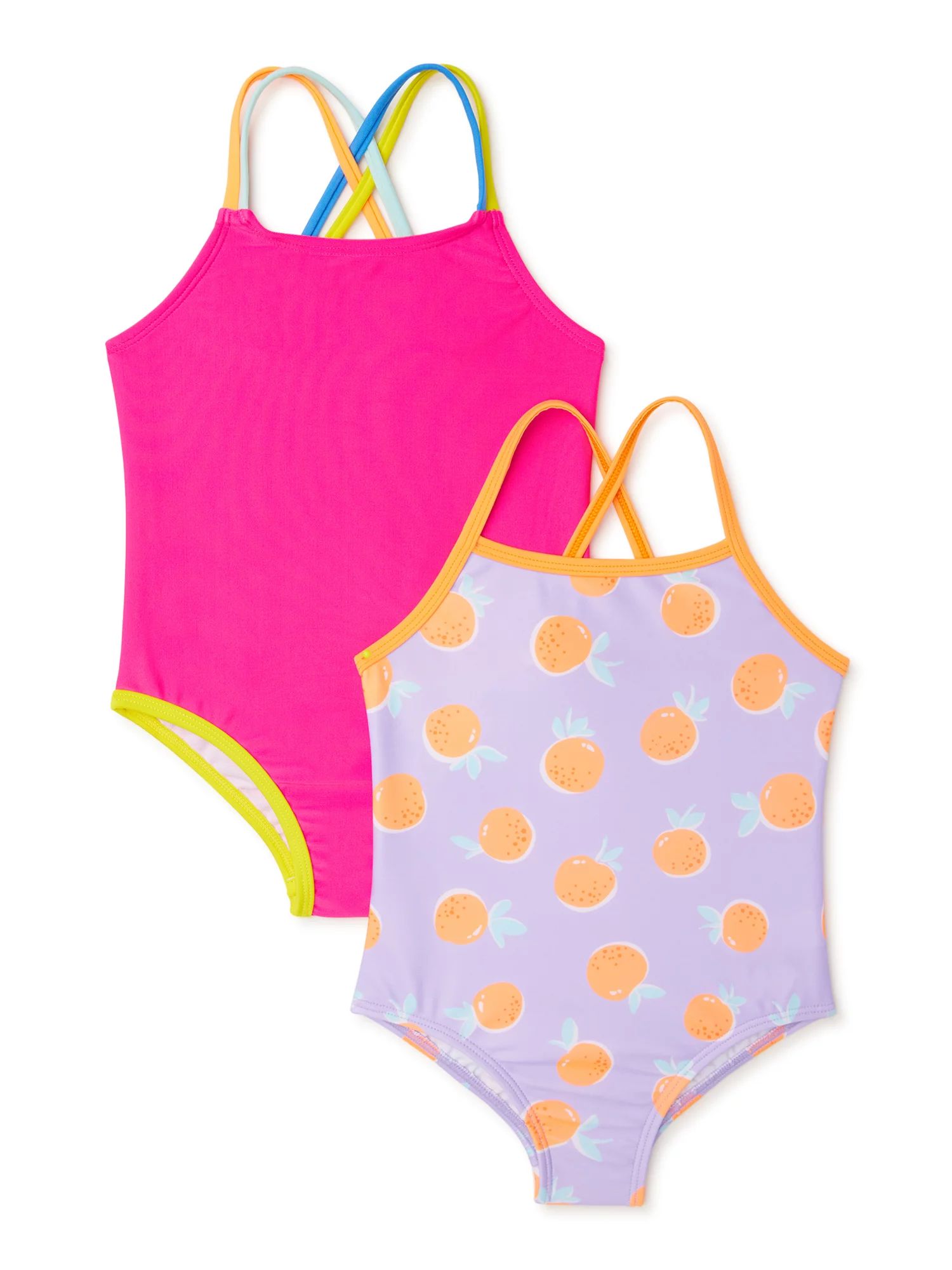Wonder Nation Toddler Girls One-Piece Swimsuits, UPF 50+, 2-Pack, Sizes 12M-5T | Walmart (US)