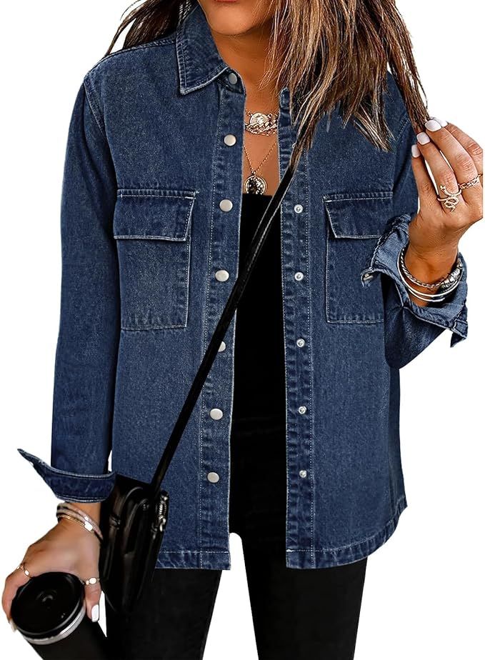 luvamia 2024 Jean Jackets for Women Fashion Oversized Button Down Denim Jacket Western Fall Shack... | Amazon (US)