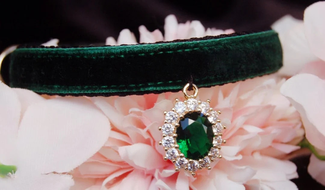 Princess Cat Collar,rhinestone Cat Collar,black Green Velvet Tiny Dog Collar,tea Cup Dog Collar,c... | Etsy (US)