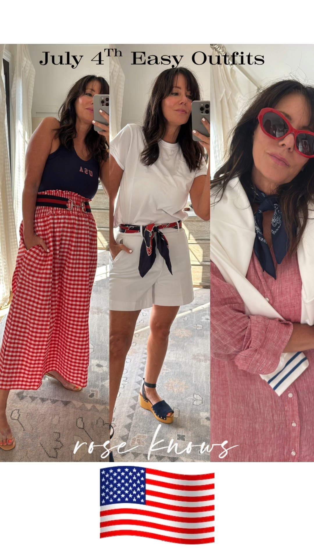 Red white and blue outfit inspo 
Use code ROSEXSPANX for 15% off and free shipping! 

Wearing medium shorts 
Size 6 target barrel jeans 
Medium in dress 
Xs in target skirt 
large in target tank 

Fourth of July 
Reel links 
Over 50 style 
Target 
Frank and Eileen . 
Spanx 
Laroude 
Summer Sandals 

#LTKFindsUnder50 #LTKOver40 #LTKFindsUnder100