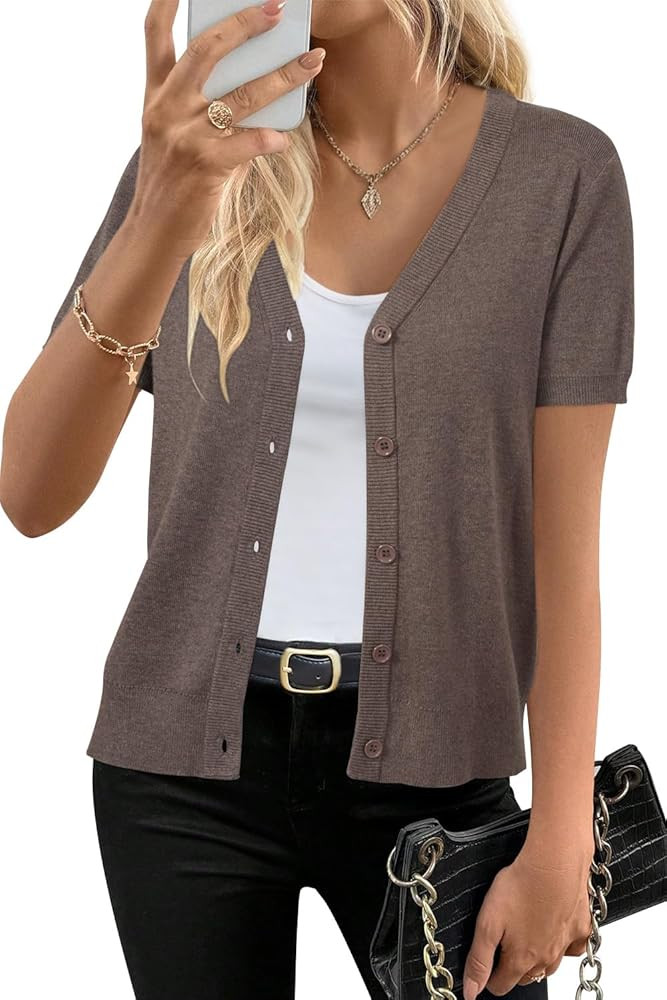 Arach&Cloz Womens Wool Blended Cropped Cardigan Sweater 2025 Short Sleeve Shrug Business Casual O... | Amazon (US)