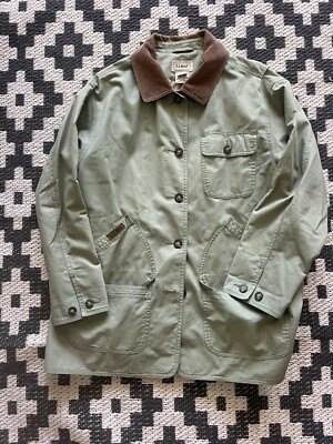 LL Bean Field Jacket Womens Green Lined Button Up Chore Coat Corduroy Collar P L  | eBay | eBay US