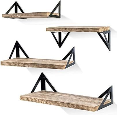 Klvied Floating Shelves Wall Mounted Set of 4, Rustic Wood Wall Shelves, Storage Shelves for Bedr... | Amazon (US)