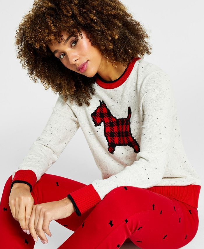 Charter Club Women's Plaid Dog-Print Family Sweater, Created for Macy's & Reviews - Sweaters - Wo... | Macys (US)