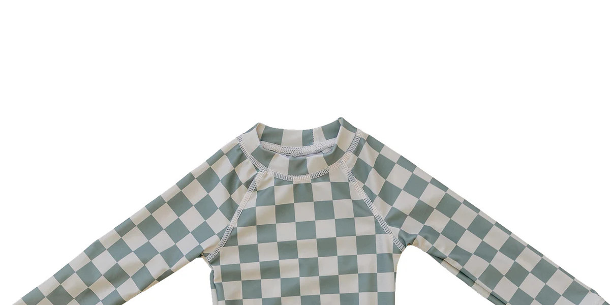 Light Green Checkered Long Sleeve Swim Set | Mebie Baby