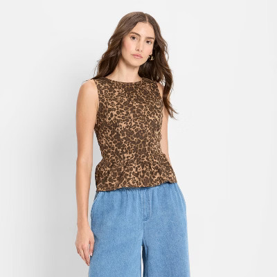 Women's Peplum Tank Top - Future Collective Brown Leopard Print M | Target