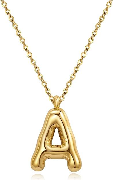 YeGieonr Initial Necklaces for Women, Dainty Gold Necklace with Bubble Letter, Stainless Steel Ne... | Amazon (US)