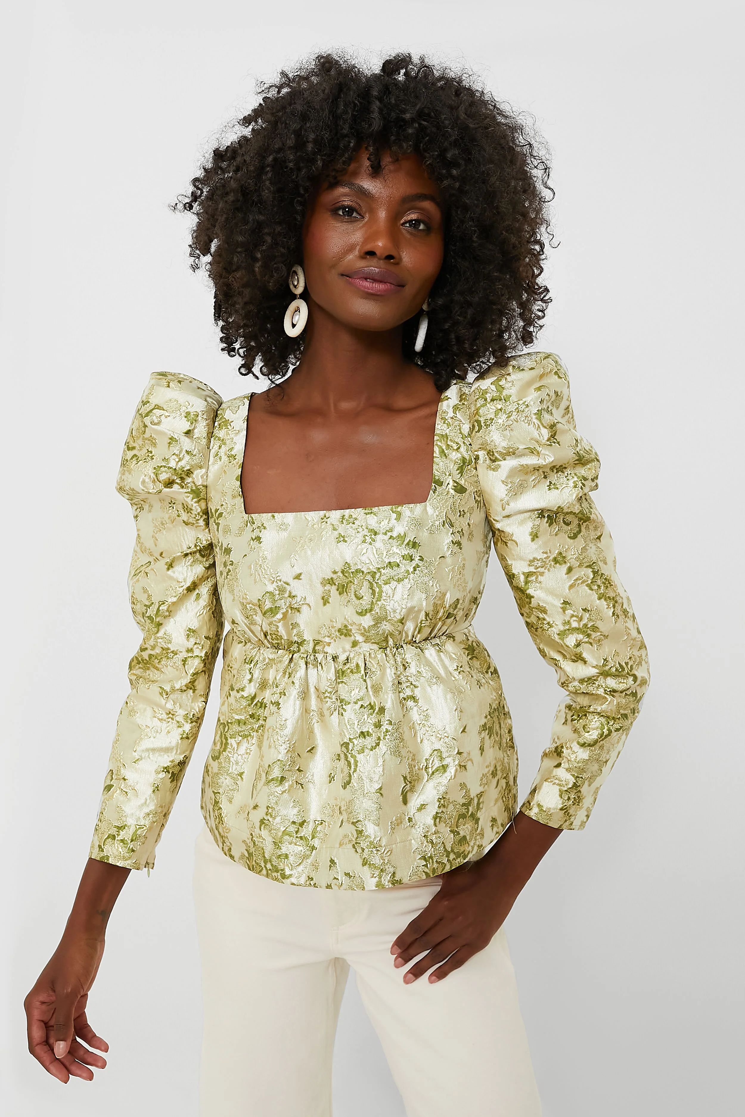 Green Jacquard Bridgerton Blouse | Tuckernuck (US)