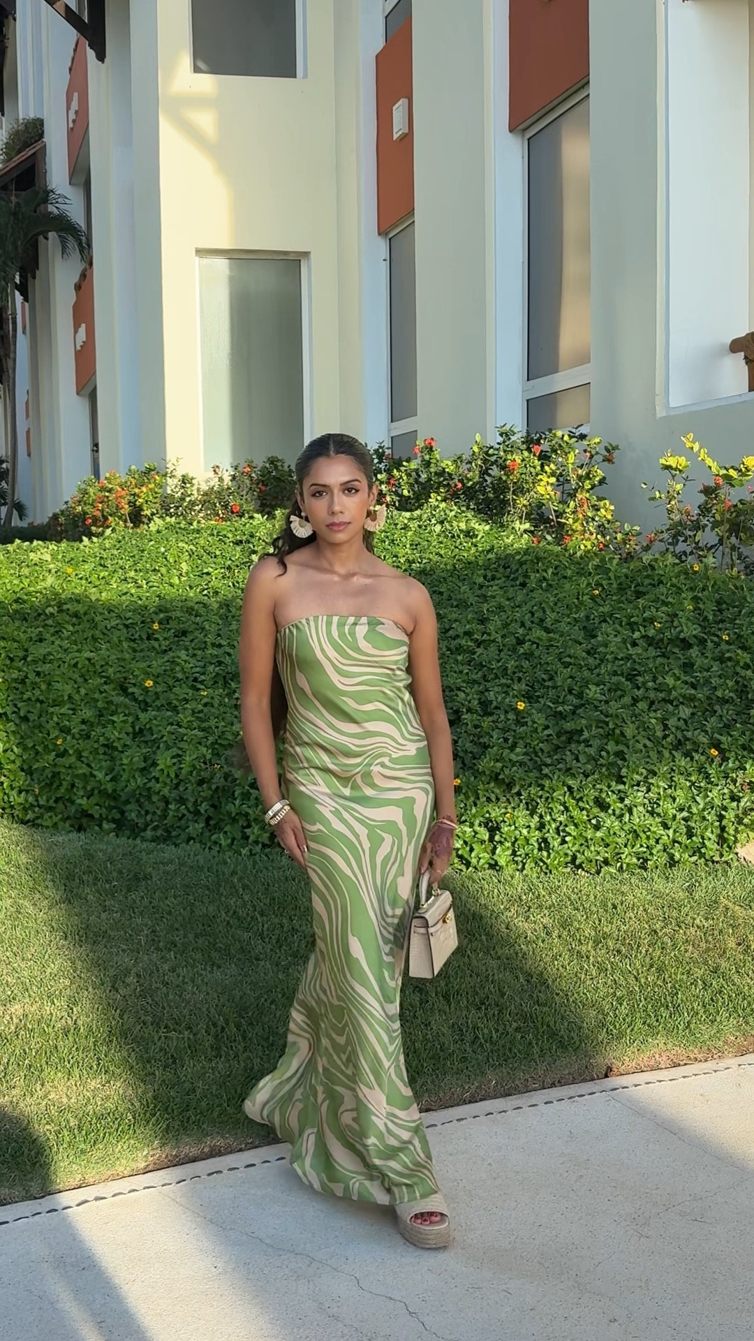 Wedding guest outfit idea for a resort wedding in Mexico. Petite friendly, maxi dress from Windsor in extra small. Raffia earrings are from Kohls. Bag is from Lily and￼ Bean. Sandals are from Lulu’s.  

#LTKgrwm #LTKootd #LTKTravel