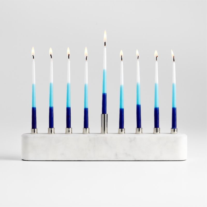 White Marble Hannukah Menorah | Crate and Barrel | Crate & Barrel