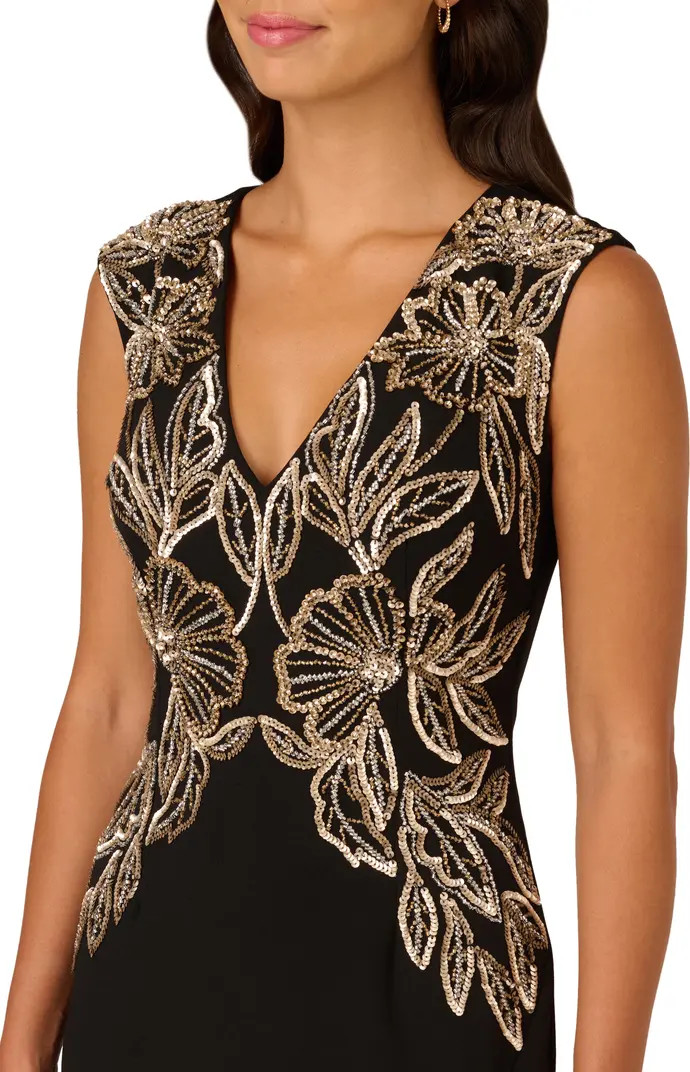 Floral Bead Detail Sleeveless Crepe Mermaid Gown | Nordstrom