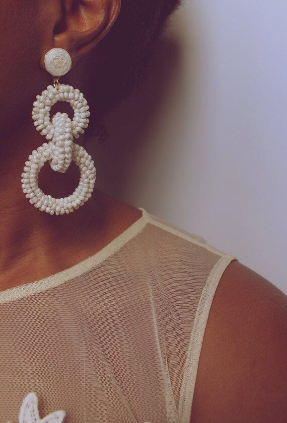 Ivory White Earrings Statement Earring Bead Earring Beaded | Etsy | Etsy (US)