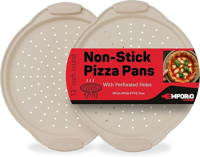 Non-Stick Pizza Pan with Silicone Handle 2 Pack, 13 Inch Round Carbon Steel Tray with Perforated ... | Amazon (US)