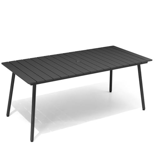 VredHom 70" Patio Outdoor Dining Table for 6, Weather-Resistant Aluminum Frame with Wood-Grain Top & Umbrella Hole for Deck Gatherings, Black | Amazon (US)