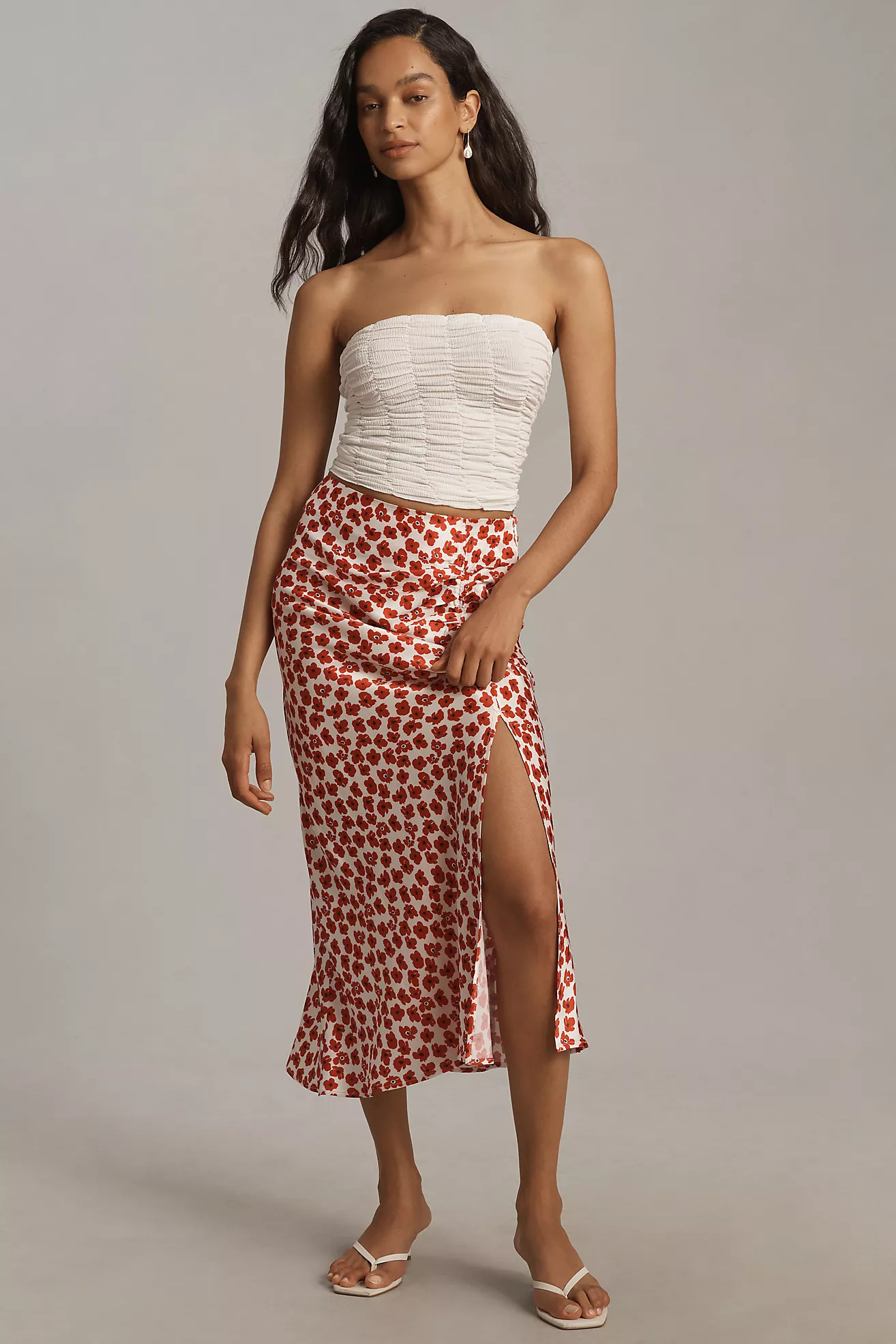The Mel Ruched Side-Slit Midi Skirt by Maeve | Anthropologie (US)