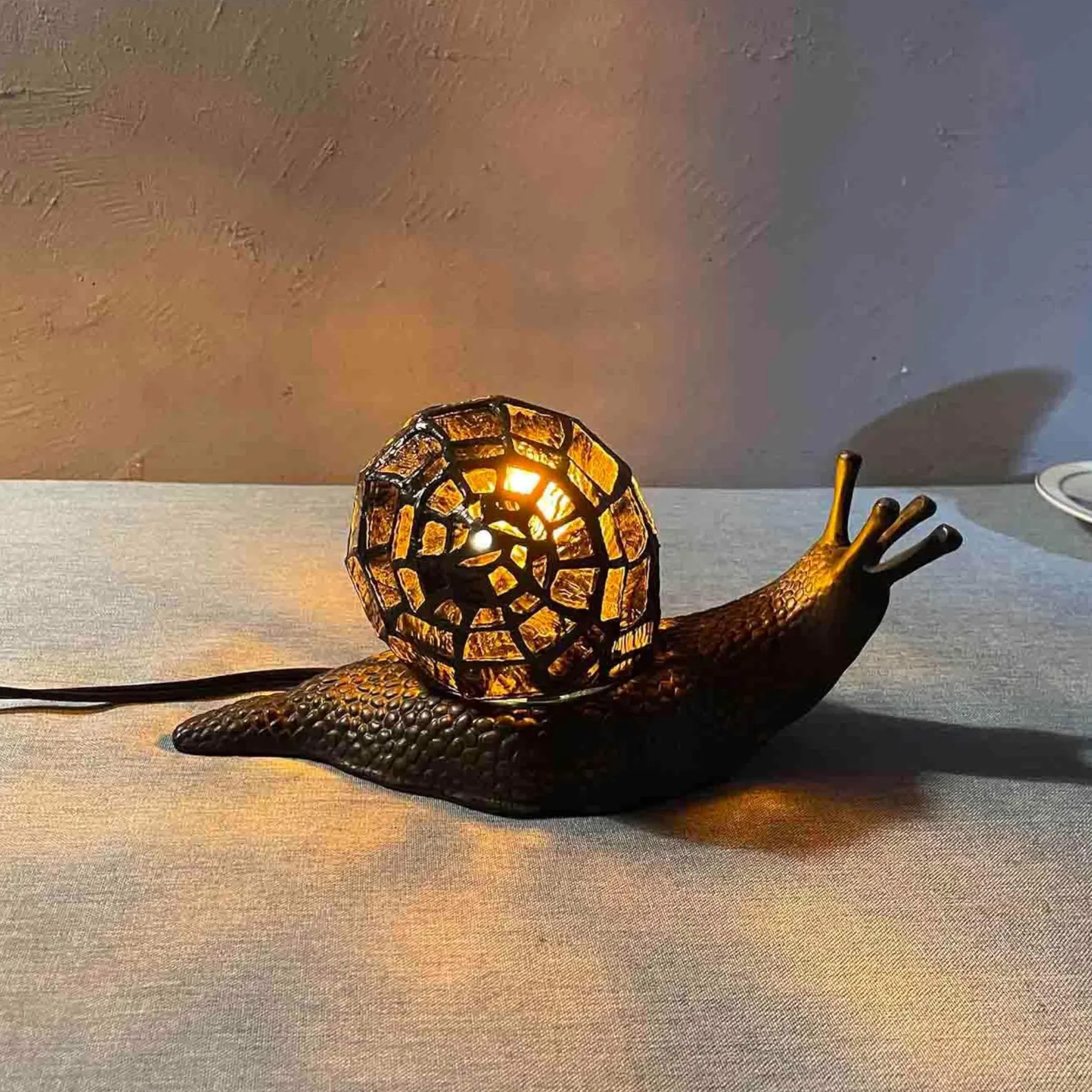 Tiffany Style Stained Glass Snail Table Lamp – Amber Accent Light, 10” Decorative Desk Lamp, ... | Etsy (Global)