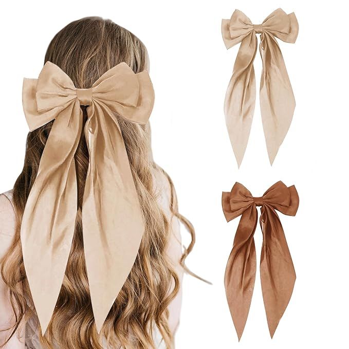 2 PCS Hair Accessories: Butterfly Hair Clips with Black, Khaki, and Brown Bows - Cute Barrettes a... | Amazon (US)