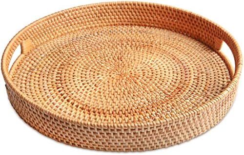 Handwoven Round Rattan Trays with Handles, Food Storage Platters, Drinks or Snacks High Wall Serv... | Amazon (US)