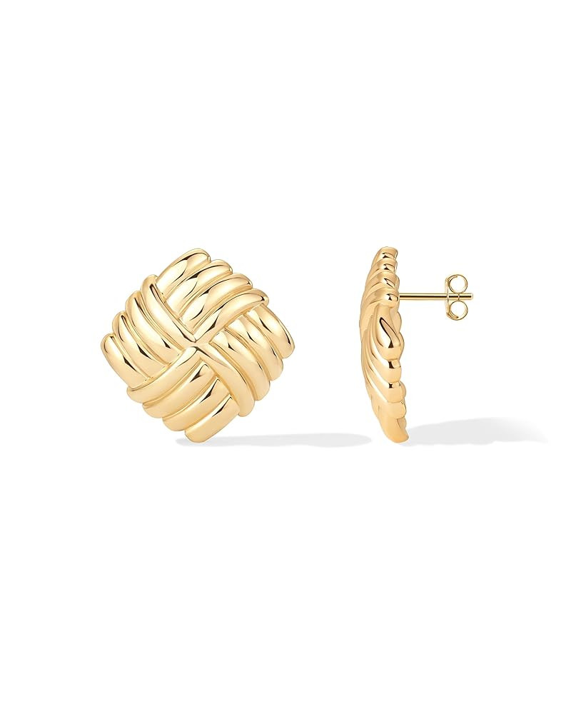 PAVOI 14K Gold Plated Chunky Vintage Earrings for Women - Trendy Textured Ribbed Knot Geometric T... | Amazon (US)