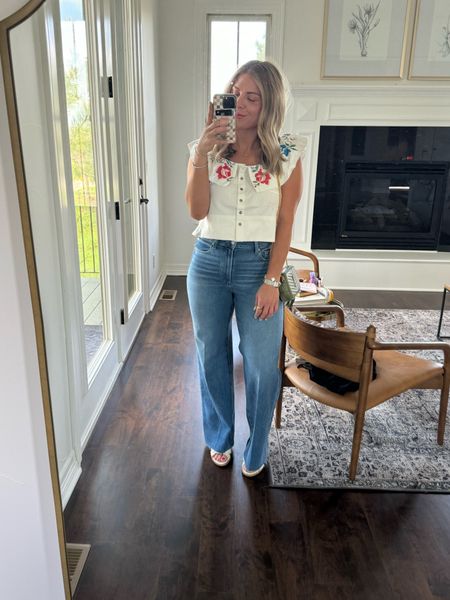 Fun girls night or date night outfit with jeans and a floral top! 
M in top
28 in jeans (size down one) 
Lip: light rose 


#LTKFindsUnder100 #LTKParties #LTKBeauty