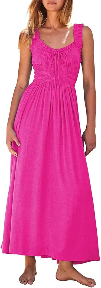 Duigluw Women 2024 Summer Sleeveless Smocked Empire Waist Tank Dress Summer Beach Tiered Long Dre... | Amazon (US)