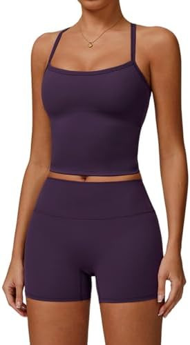 QBGJTD Two Piece Workout Sets For Women Tank Top Matching High Waist Booty Lifting Shorts Gym Yog... | Amazon (US)