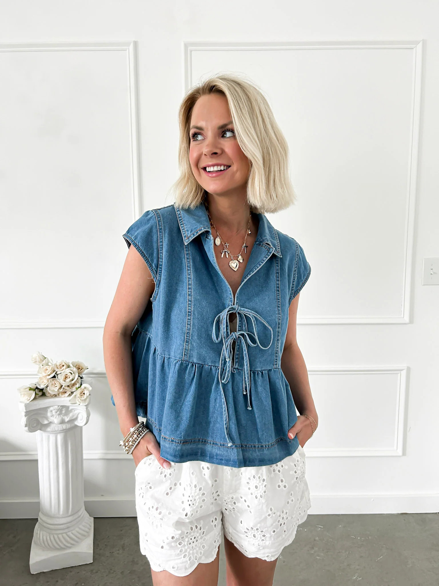 True Blue Denim Babydoll Top Small | Flourish in Frills