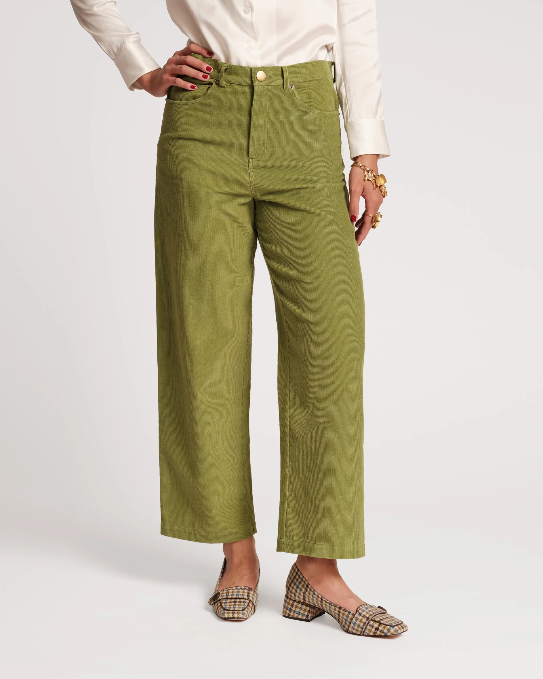 Jane Mini Wale Corduroy Pant Moss | Frances Valentine