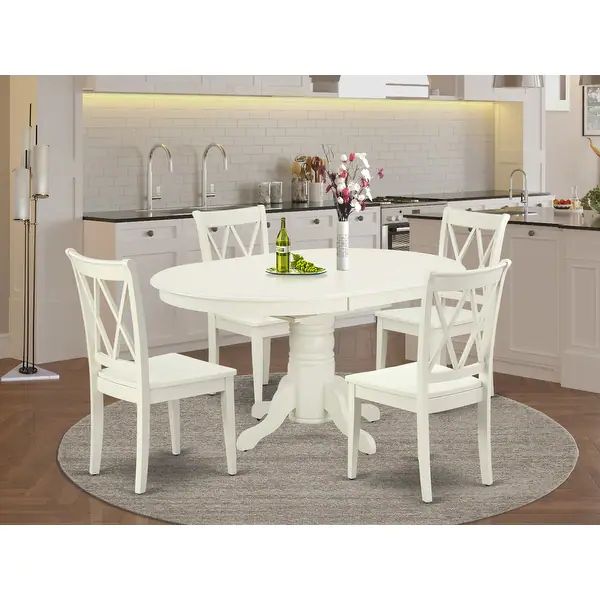 Dining Set- Oval 42/60 Inch Table with 18" Leaf and Double X-Back Wooden Chairs - Linen White Fin... | Bed Bath & Beyond