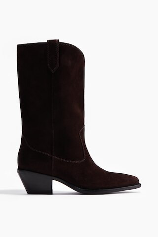 H & M - Calf-High Suede Cowboy Boots - Brown | H&M (US + CA)