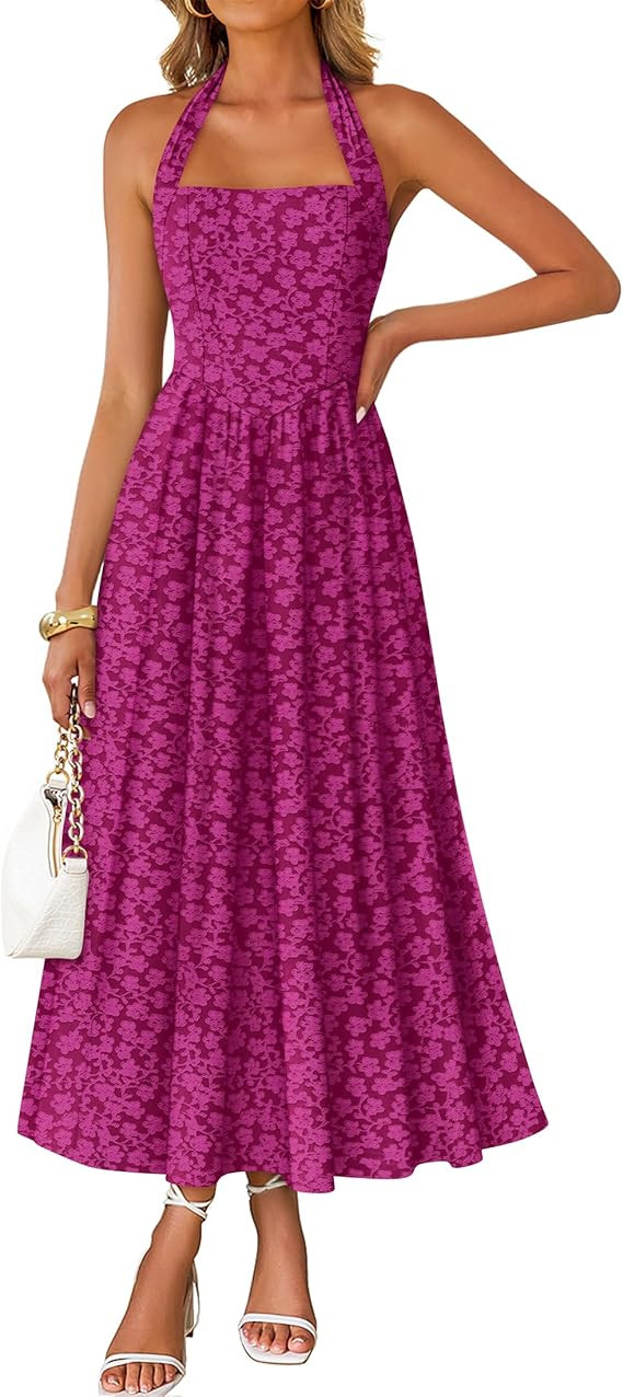 ZESICA Women's Summer Sleeveless Floral Maxi Dresses 2026 Halter Neck Wedding Guest Cocktail Part... | Amazon (US)