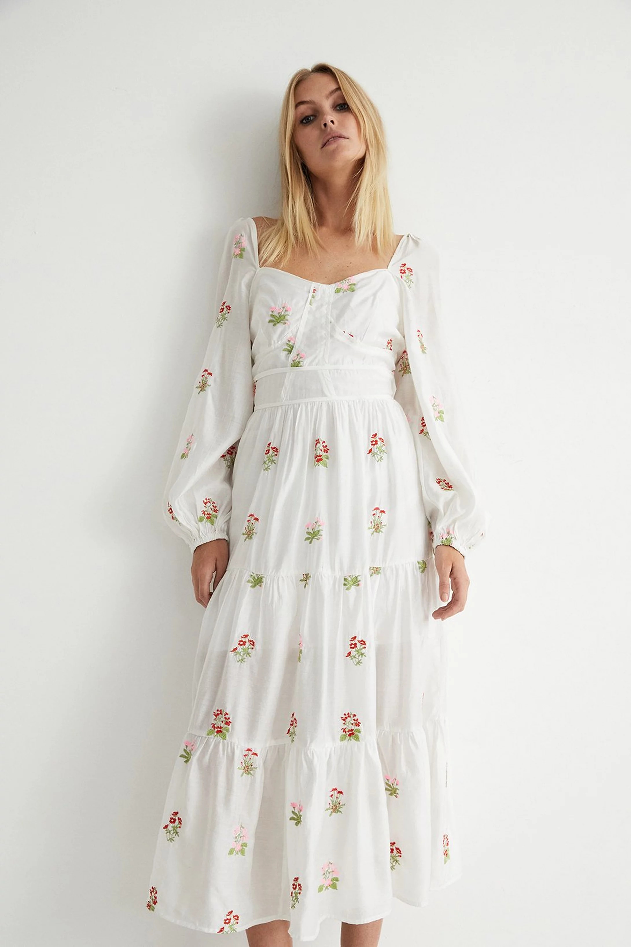 Embroidery Tiered Maxi Dress | Warehouse UK & IE