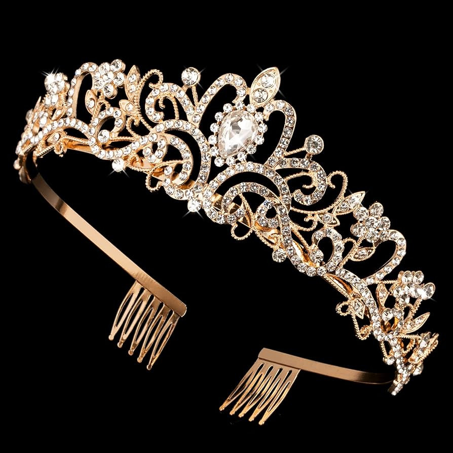 Gold Crystal Crowns Tiara for Women, Girls Elegant Princess Rhinestone Crown with Combs, Bridal W... | Amazon (US)