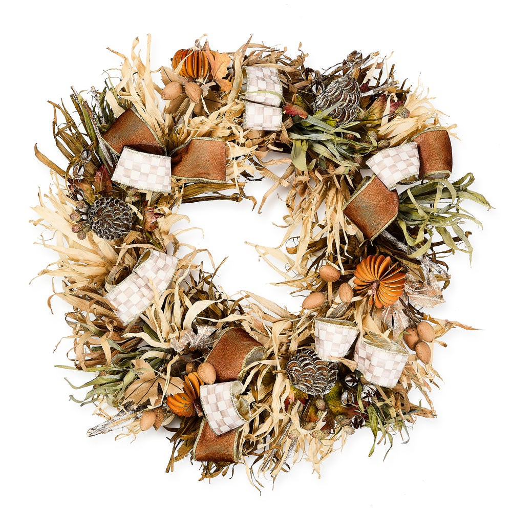 Mocha Check Harvest 25" Wreath | MacKenzie-Childs