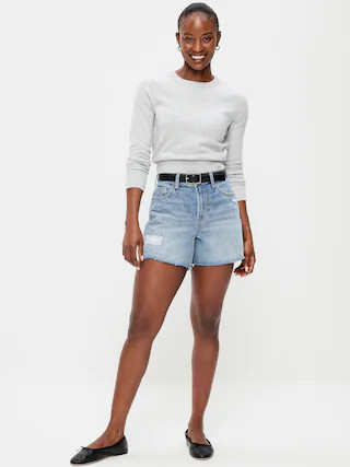 Curvy High-Waisted Baggy Jean Shorts -- 5-inch inseam | Old Navy (US)