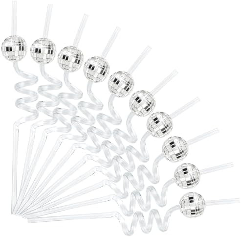 10Pack Disco Ball Straws, Mirror Disco Decorative 70s Straws for Valentines Day Gift Christmas Bi... | Amazon (US)