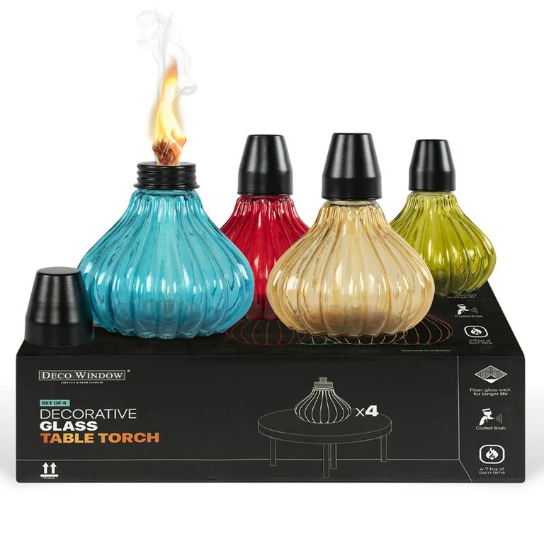 Deco Window Set of 4 Table Torch for Indoor Outdoor Citronella Oil Tabletop Glass Lamp Landscape ... | Walmart (US)