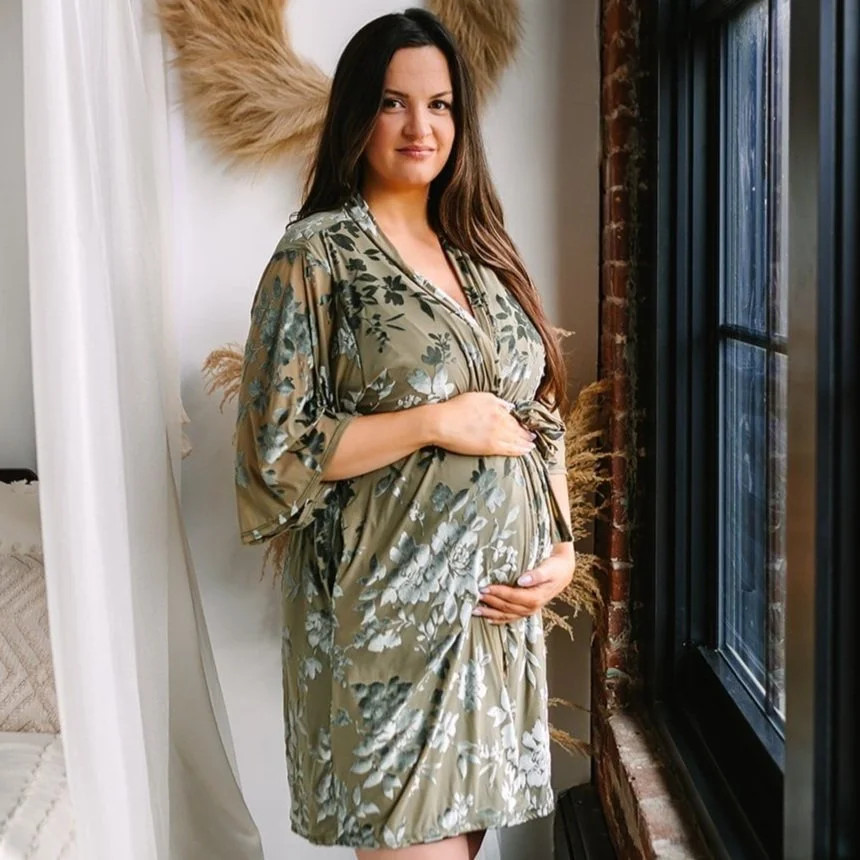Nurtured 9 Maternity Robe -- Green Velvet Floral — NURTURED 9 | NURTURED 9