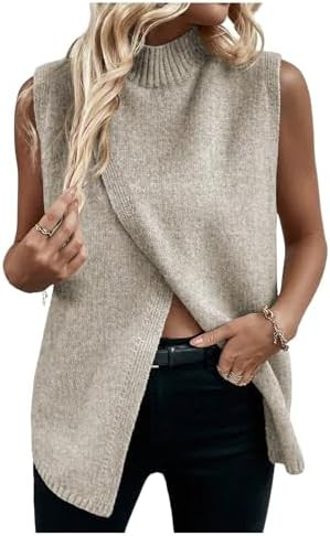 Verdusa Women's Fall Outfits Sweater Vest Mock Neck Sleeveless Knit Tops Pullovers Quiet Luxury C... | Amazon (US)