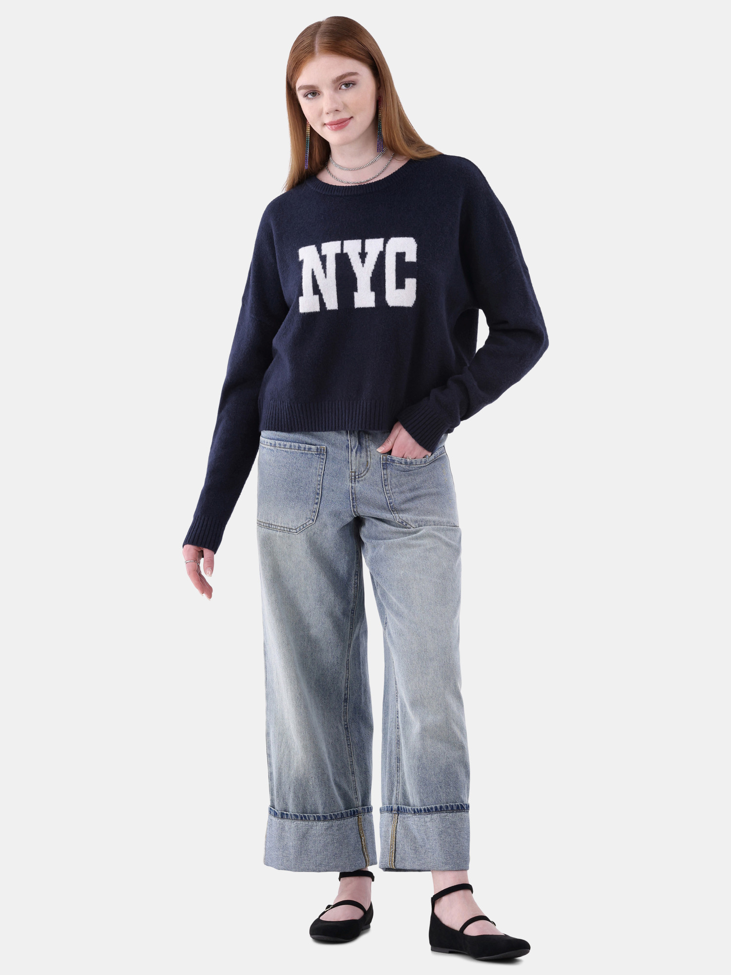 No Boundaries Cropped Conversation Sweater, Midweight, Women’s and Women's Plus Sizes XXS-2XL | Walmart (US)