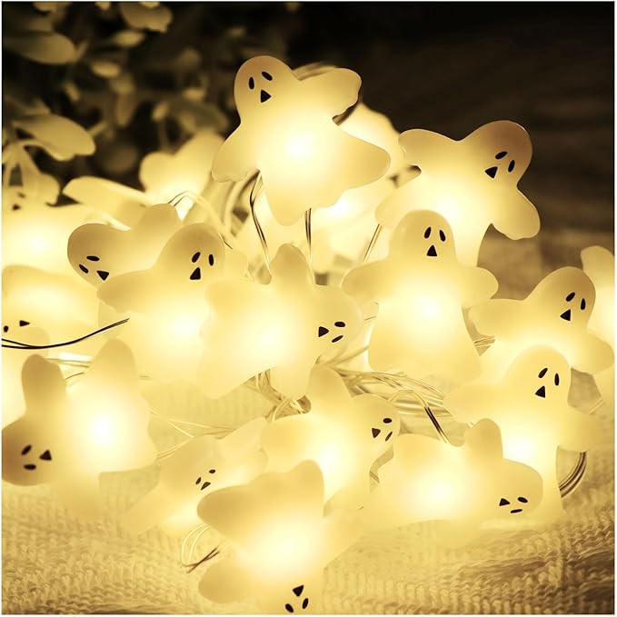 Halloween Ghost LED String Lights 10ft 30 LEDs Halloween Decorations Party Lights Battery Operate... | Amazon (US)