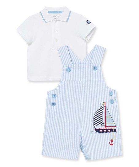 Light Blue Sailboat Shortalls & White Polo - Infant | Zulily