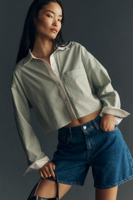 Maeve Cotton Crop Buttondown Shirt | Anthropologie (US)