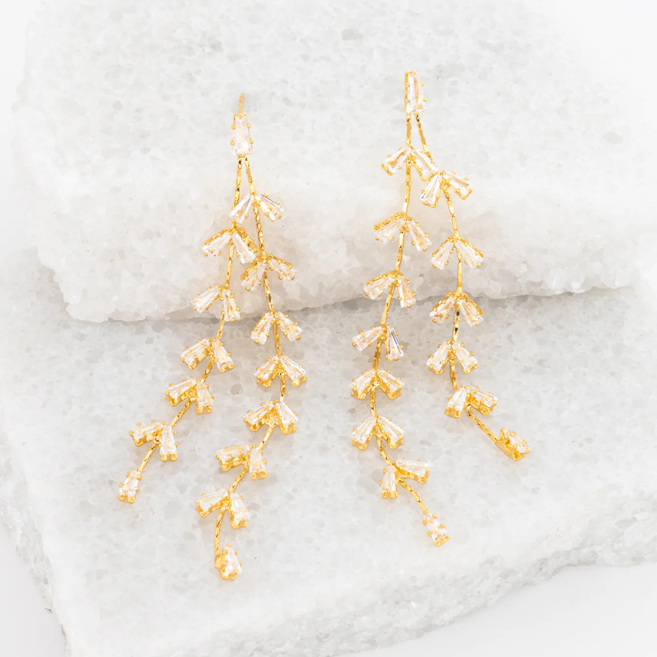 Graceful Willow Zircon and Gold Dangle Earrings | Starfish Project