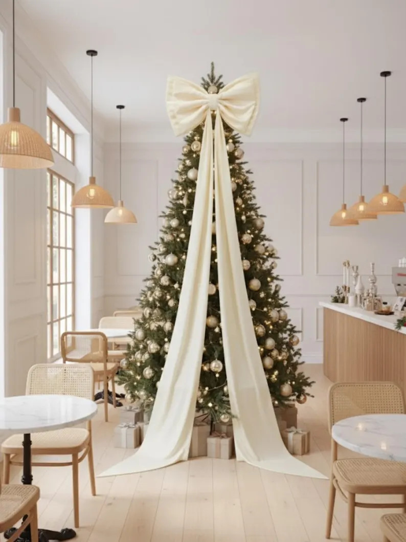 Christmas Decoration Bows, Ivory Bow, Styleoversized Christmas Tree Bow - Christmas Tree Topper, ... | Etsy (US)