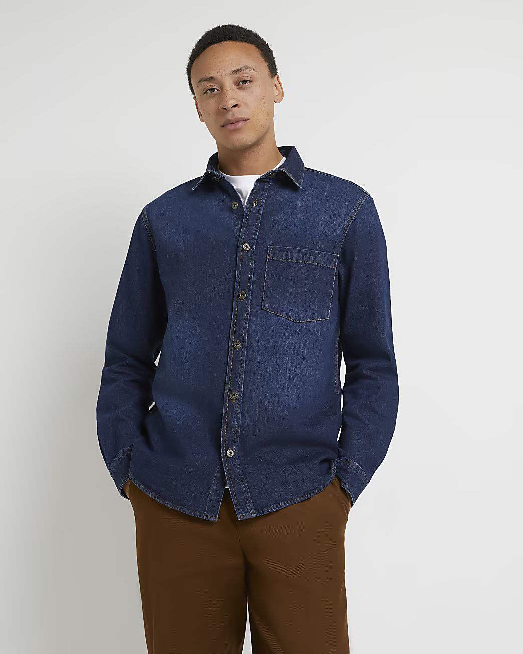 Blue regular fit long sleeve denim shirt | River Island (UK & IE)