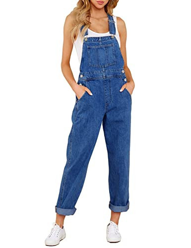 luvamia Women's Casual Adjustable Denim Bib Overalls Jeans Pants Fashion Loose Overall Jumpsuits Classic Blue Size Small | Amazon (US)