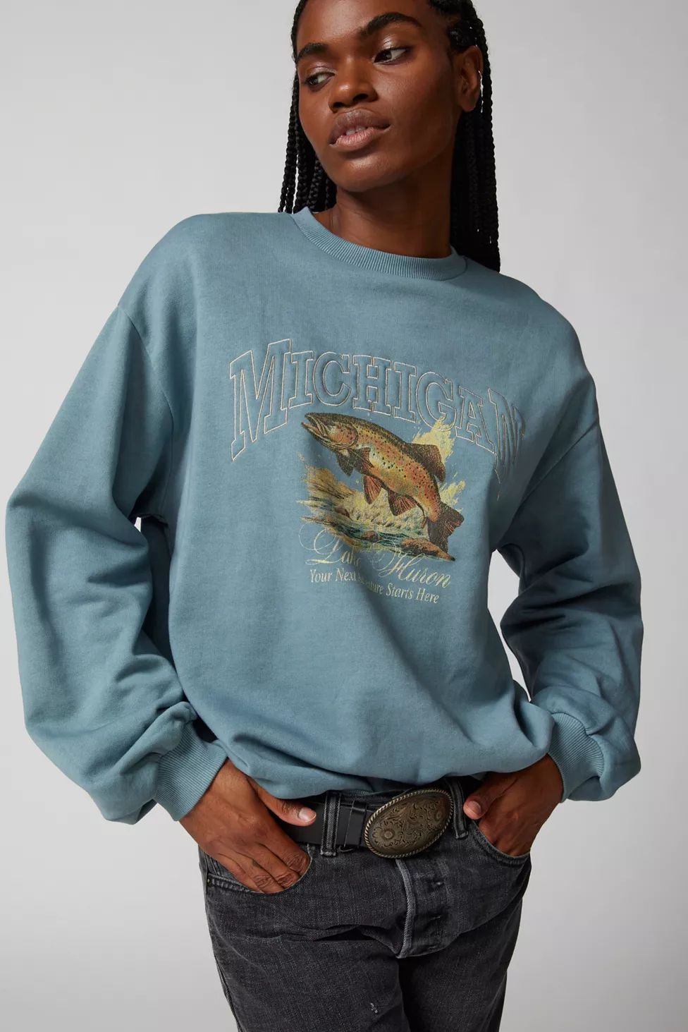 Michigan Lake Huron Embroidered Sweatshirt | Urban Outfitters (US and RoW)