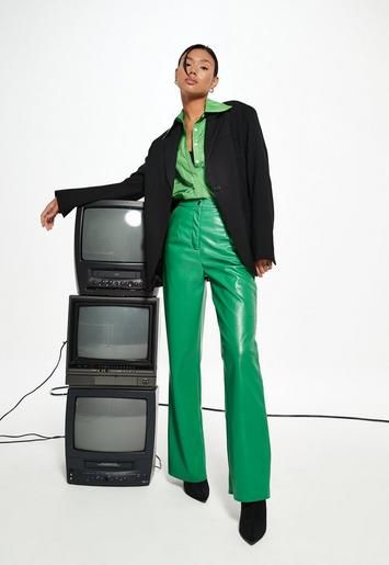 Missguided - Green Faux Leather Trousers | Missguided (UK & IE)