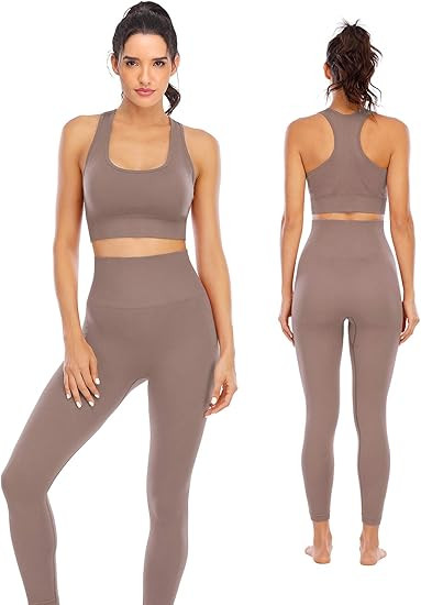 Workout Sets for Women 2 Piece High Waisted Seamless Leggings with Padded Stretchy Sports Bra Set... | Amazon (US)